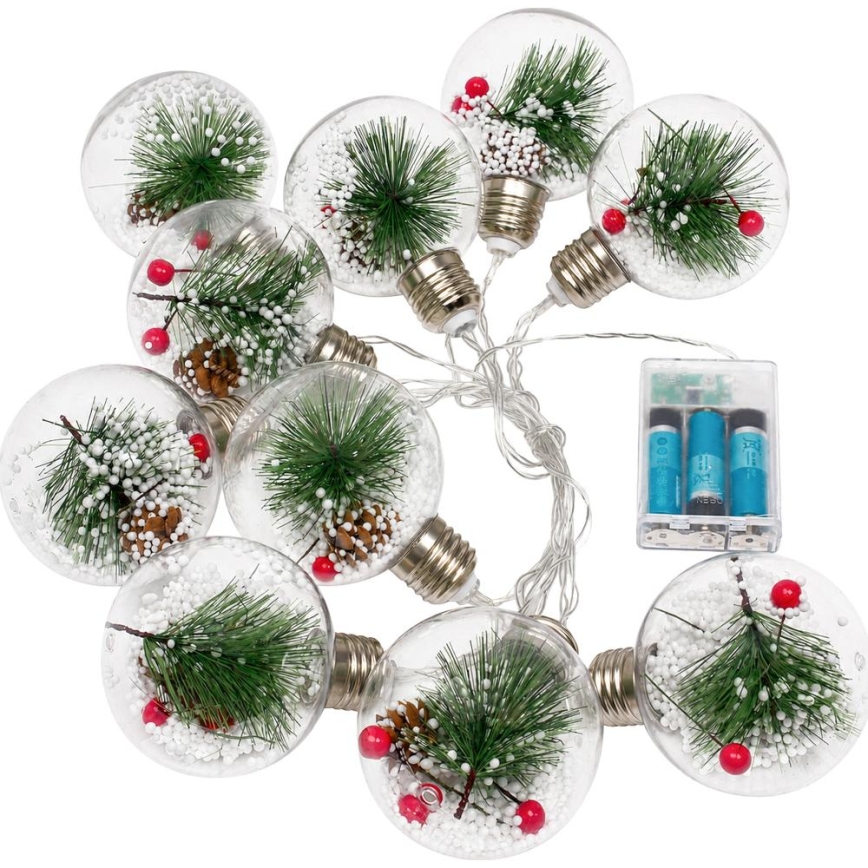 LED kalėdinė girlianda 10xLED/3xAAA/šiltai balta 2,1m rutuliai