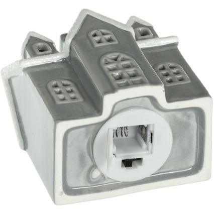 LED Porcelianas dekoracija LED/2xLR44/šilta balta namas pilka