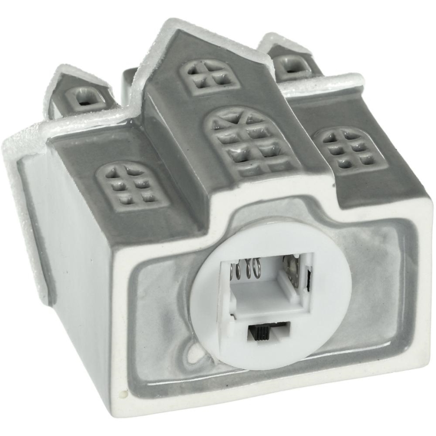 LED Porcelianas dekoracija LED/2xLR44/šilta balta namas pilka