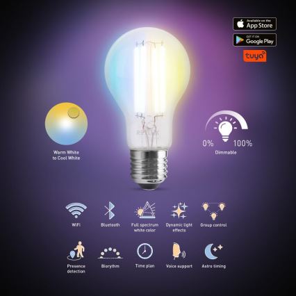 LED pritemdoma elektros lemputė FILAMENT A60 E27/7W/230V 2700-6500K Wi-Fi Tuya