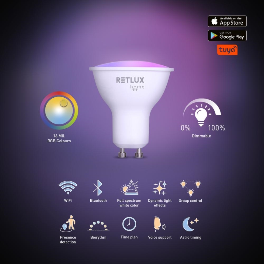 LED RGBW Reguliuojama lemputė MR16 GU10/4,5W/230V 2700-6500K Wi-Fi Tuya