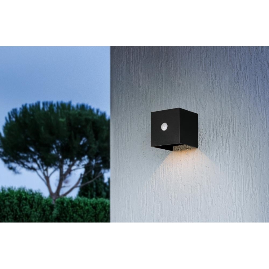 LED saulės sieninis šviestuvas su jutikliu LED/1W/3,7V 1200 mAh IP44 juodas