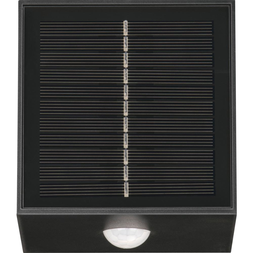 LED saulės sieninis šviestuvas su jutikliu LED/1W/3,7V 1200 mAh IP44 juodas