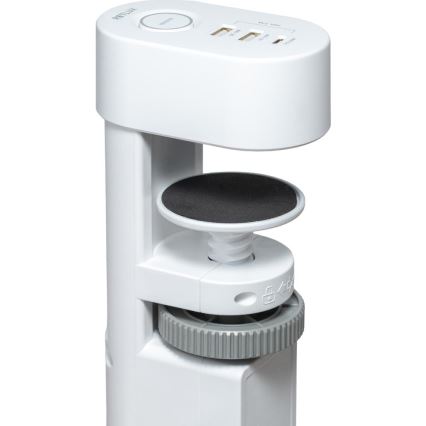 Prailginimo laidas su tvirtinimu prie stalo, 3 lizdų, Tipas E, 2x USB-A + 1x USB-C, 1,5 m, balta