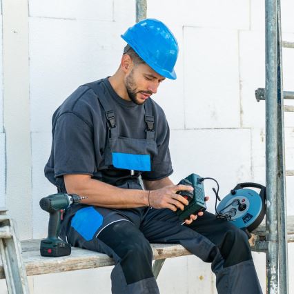 Retlux - pratęsimo laidas ant ritės su 3 lizdais, E tipo, 10 m, mėlynas/juodas