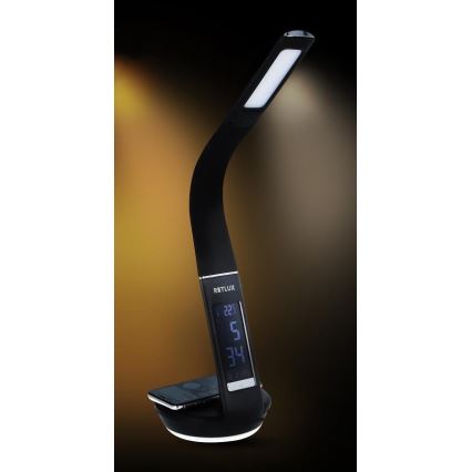 Reguliuojama LED stalinė lempa su belaidžiu įkrovimu Qi 5W ir ekranas LED/6W/230V 3000/4000/6000K juoda