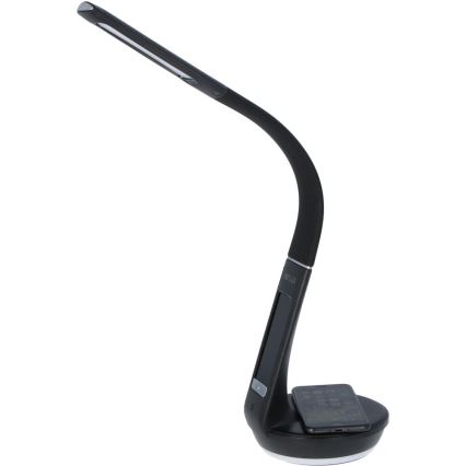 Reguliuojama LED stalinė lempa su belaidžiu įkrovimu Qi 5W ir ekranas LED/6W/230V 3000/4000/6000K juoda