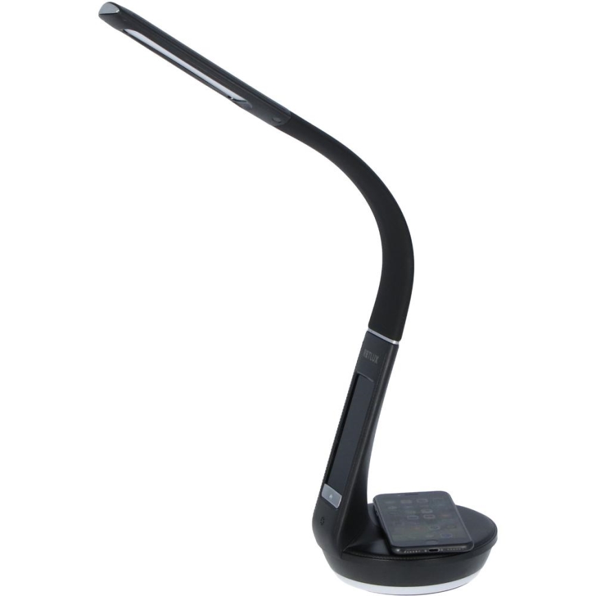 Reguliuojama LED stalinė lempa su belaidžiu įkrovimu Qi 5W ir ekranas LED/6W/230V 3000/4000/6000K juoda