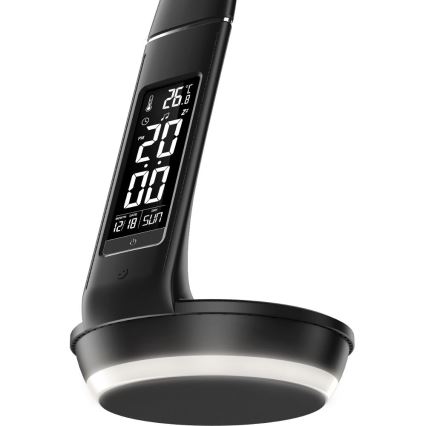 Reguliuojama LED stalinė lempa su belaidžiu įkrovimu Qi 5W ir ekranas LED/6W/230V 3000/4000/6000K juoda
