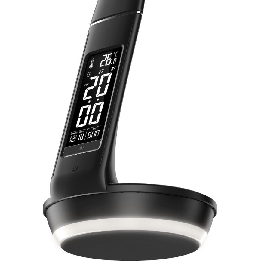 Reguliuojama LED stalinė lempa su belaidžiu įkrovimu Qi 5W ir ekranas LED/6W/230V 3000/4000/6000K juoda
