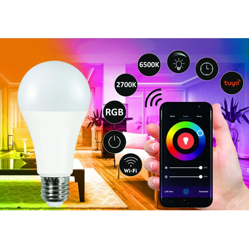 RGBW LED pritemdoma elektros lemputė A65 E27/11W/230V 2700-6500K Wi-Fi Tuya