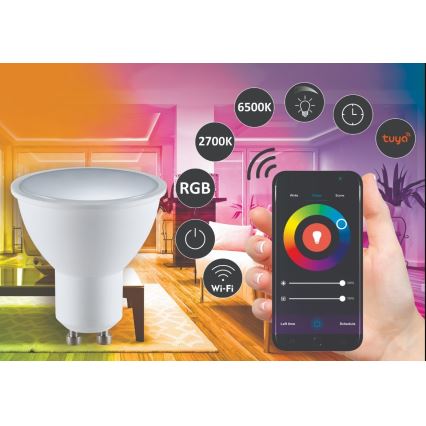 RGBW LED pritemdoma elektros lemputė G45 GU10/5,5W/230V 2700-6500K Wi-Fi Tuya