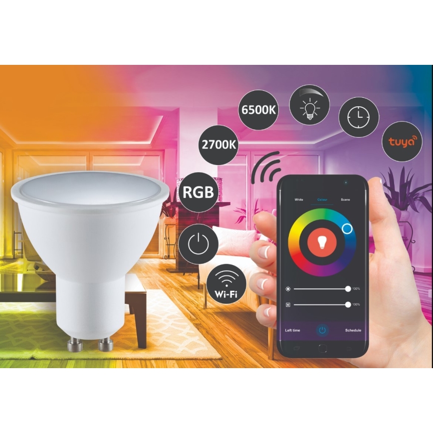 RGBW LED pritemdoma elektros lemputė G45 GU10/5,5W/230V 2700-6500K Wi-Fi Tuya