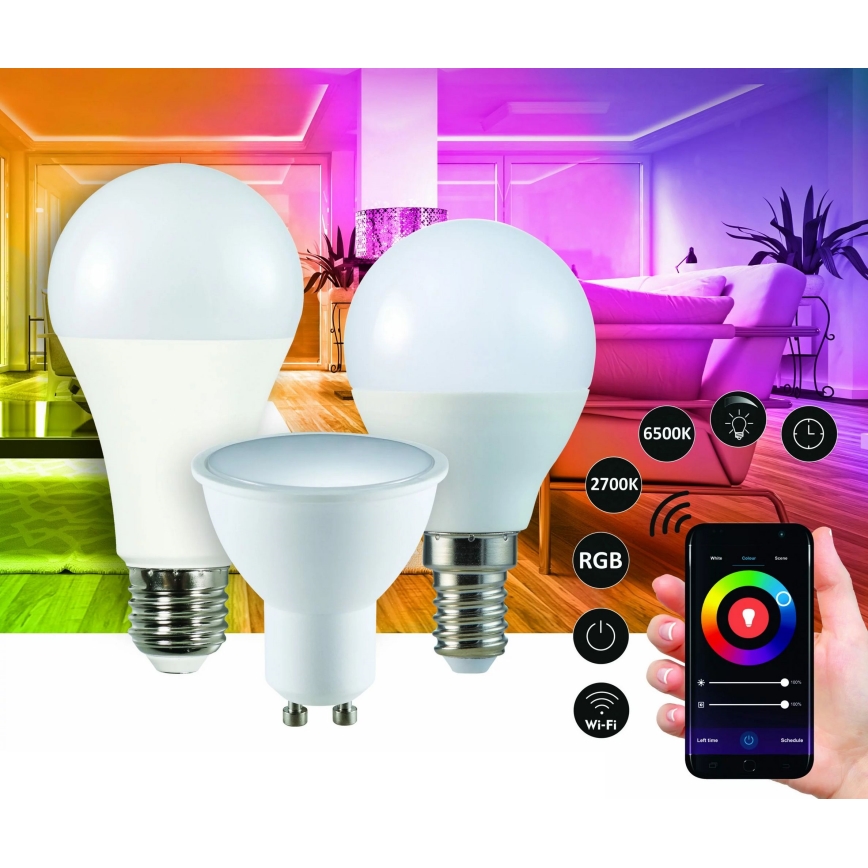 RGBW LED pritemdoma elektros lemputė G45 GU10/5,5W/230V 2700-6500K Wi-Fi Tuya