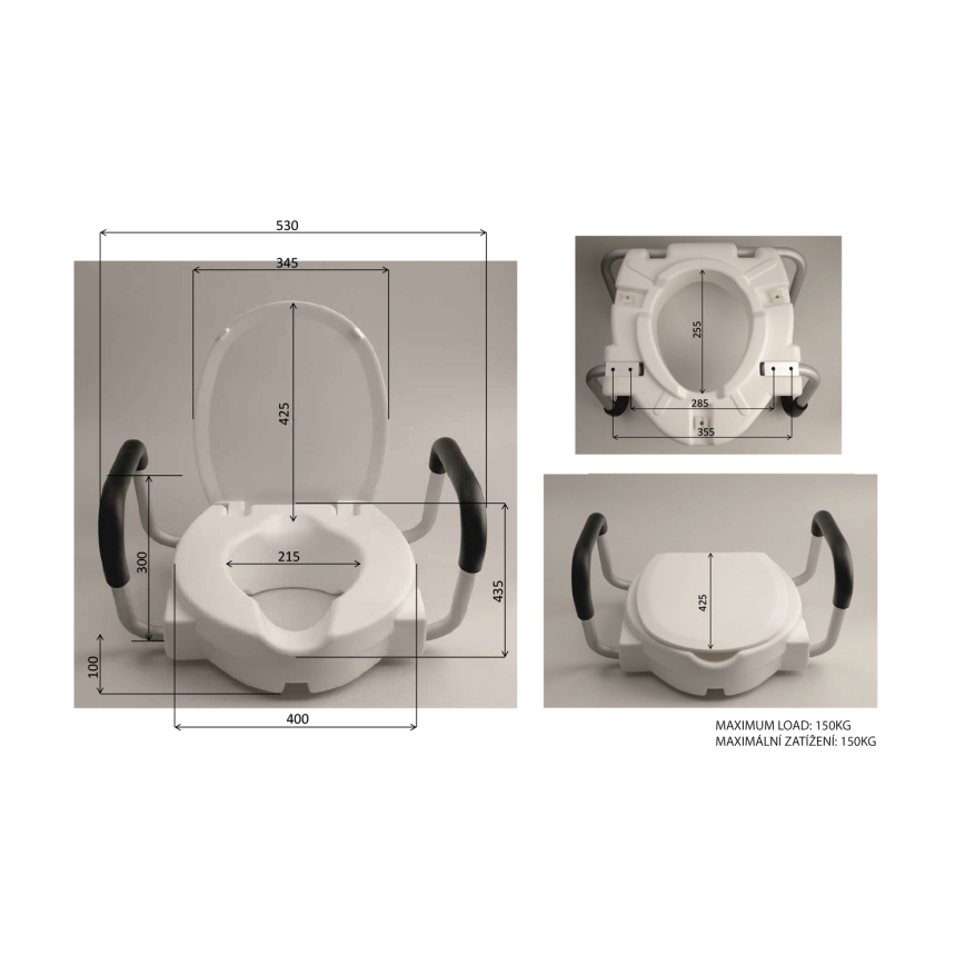 Ridder - Paaukštinta tualeto sėdynė su rankenomis, balta