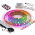 Rinkinys: 1x dimeriuojama LED juosta RGBW DIGITAL LED/16,5W/230V 5 m + 5x įleidžiamas profilis 1 m juodas/baltas + nuotolinis valdymas