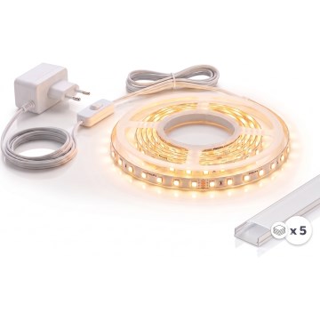 Rinkinys: 1x LED juosta MYLIVING LIGHTSTRIP LED/22W/230V, 5 m + 5x įleidžiami profiliai po 1 m, sidabrinė/balta