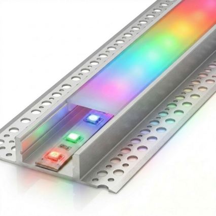 Komplektas 1x reguliuojama RGBW LED juosta DIGITAL LED/9,6W/230V 3 m + 3x įleidžiamas profilis 1 m sidabrinis/baltas + nuotolinis pultelis