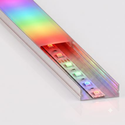 Komplektas: 1x dimeriuojama LED juosta RGBW NEO LITE MUSIC LED/24W/230V 5 m IP65 Wi-Fi Tuya + 5x įleidžiamas profilis po 1 m (sidabro/baltos spalvos) + nuotolinis pultas