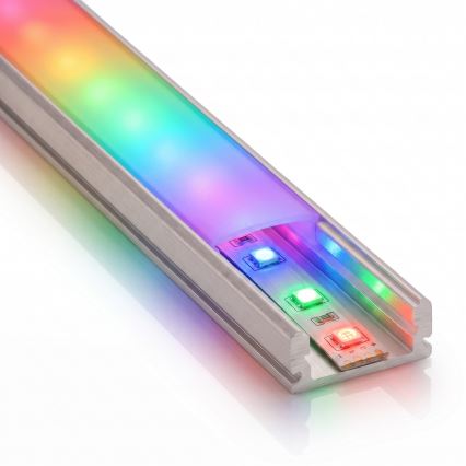 RINKINYS 1x reguliuojama RGBW LED juosta NEO LITE MUSIC LED/24W/230V 5 m IP65 Wi-Fi Tuya + 5x įleidžiamas profilis 1 m sidabrinis/baltas + nuotolinis valdymas