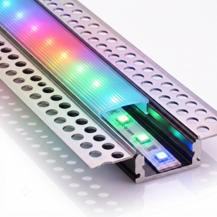 Komplektas: 1x reguliuojama LED RGBW juosta NEO LITE MUSIC LED/24W/230V, 5 m, IP65, Wi-Fi Tuya + 5x 1 m įleidžiami profiliai (sidabrinis/baltas) + nuotolinio valdymo pultas