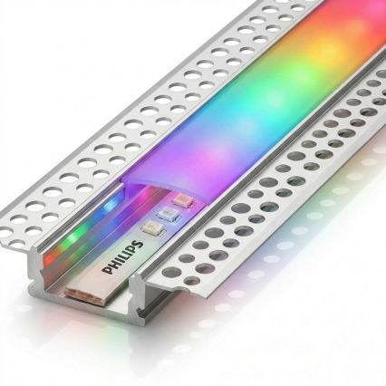 Rinkinys 1x dimeriuojama RGBW LED juosta Philips Hue WHITE AND COLOR AMBIANCE LED/20W/230V 2 m + 2x 1 m įleidžiamas profilis sidabrinė/balta