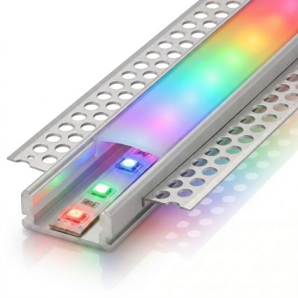 Komplektas: 1x dimeriuojama LED RGBW juosta DIGITAL LED/16,5W/230V, 5 m + 5x įleidžiami profiliai po 1 m (sidabriniai/balti) + nuotolinio valdymo pultas