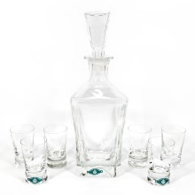 Rinkinys 1x stiklinis butelis, 1x stiklinis kamštis ir 6x stikliukai skaidrūs