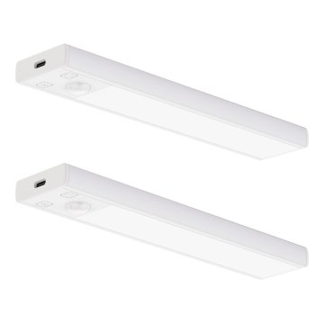 Rinkinys (2 vnt.) Įkraunamas VIRO LED baldų apšvietimas su judesio ir sutemos jutikliu LED/1W/3,7V 800 mAh 3000/4000/6500K 20 cm balta