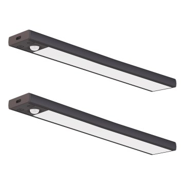 Rinkinys 2 vnt. įkraunami LED baldų šviestuvai su judesio ir prieblandos jutikliu VIRO LED/1,2W/3,7V 800 mAh 3000/4000/6500K 30 cm juodi