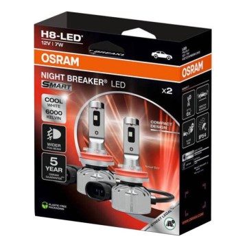 Rinkinys (2 vnt.) LED automobilinės lemputės NIGHT BREAKER SMART H8 PGJ19-1/7W/12V 6000K - Osram