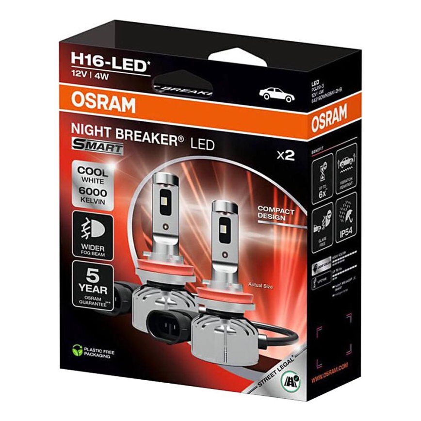 Rinkinys 2 vnt. LED automobilių lemputės NIGHT BREAKER SMART H16 PGJ19-3/4W/12V 6000K - Osram
