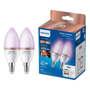 Rinkinys, 2 vnt. LED RGB reguliuojamų lempučių Philips SMART C37 E14/4,9W/230V 2200-6500K CRI 90