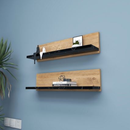 Rinkinys 2 vnt. lentynės SHELFIE, pušies/juodos spalvos
