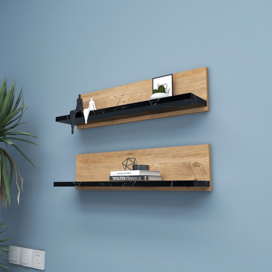 Rinkinys 2 vnt. lentynės SHELFIE, pušies/juodos spalvos
