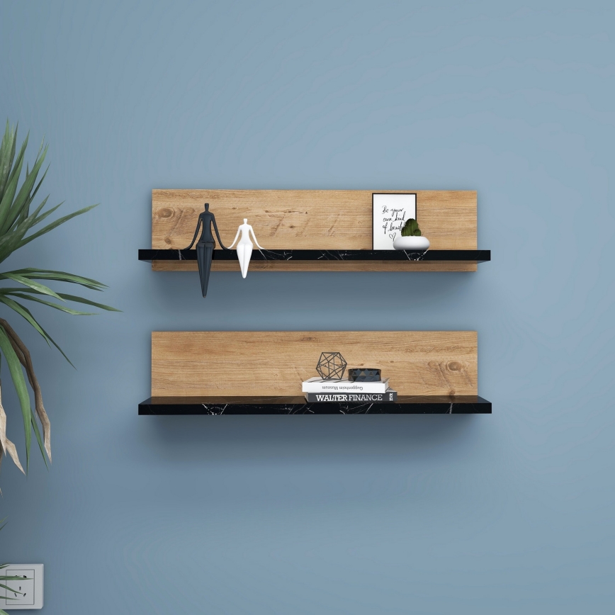 Rinkinys 2 vnt. lentynės SHELFIE, pušies/juodos spalvos