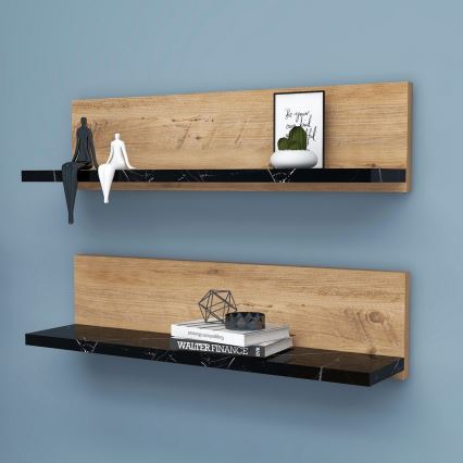 Rinkinys 2 vnt. lentynės SHELFIE, pušies/juodos spalvos