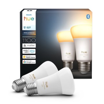 Rinkinys 2 vnt. pritemdomų LED lempučių Philips Hue WHITE AMBIANCE E27/8,1W/230V 1000-20000K