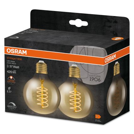 Rinkinys 2 vnt. pritemdomų LED lempučių VINTAGE FILAMENT E27/4,8W/230V 2200K - Osram
