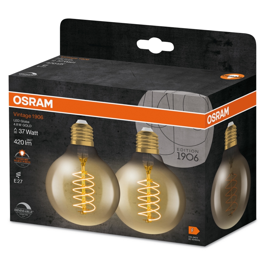 Rinkinys 2 vnt. pritemdomų LED lempučių VINTAGE FILAMENT E27/4,8W/230V 2200K - Osram