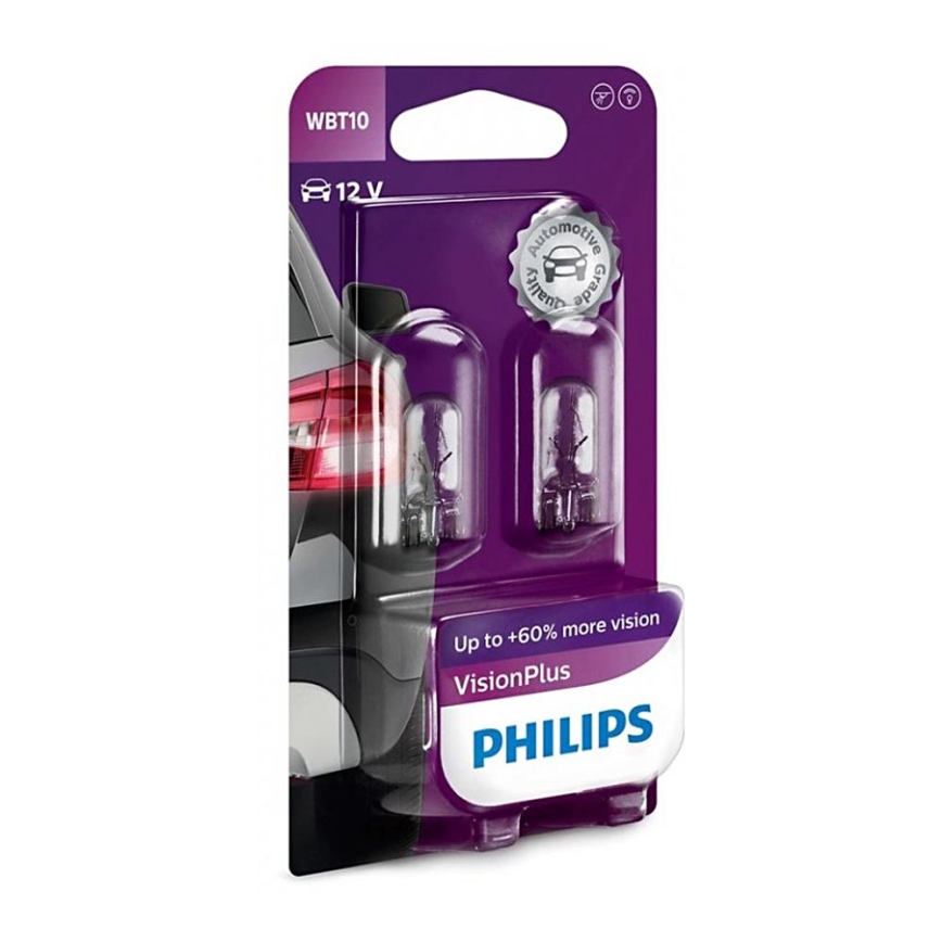 RINKINYS 2x Automobilio lemputės Philips VISION PLUS WB T10 W2,1x9,5D/6W/12V