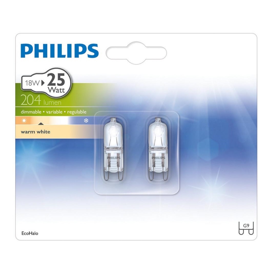 RINKINYS 2x Didelio našumo lemputė Philips ECOHALO G9/18W/230V 2800K