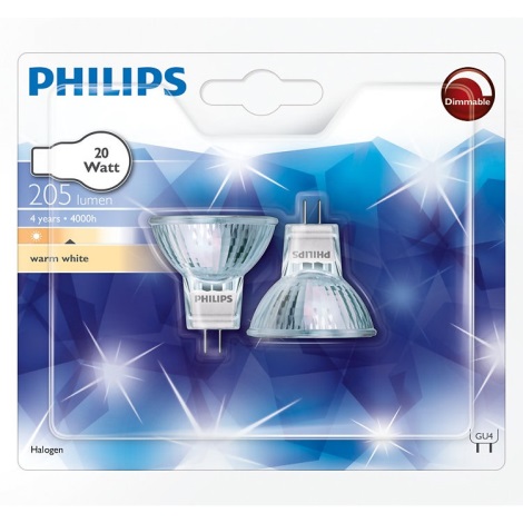 RINKINYS 2x Didelio našumo lemputė Philips HALOGEN G4/20W/12V 3000K