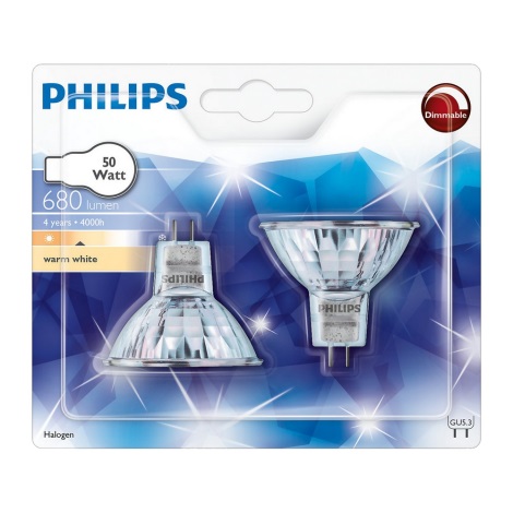 RINKINYS 2x Didelio našumo lemputė Philips HALOGEN GU5,3/50W/12V 3000K