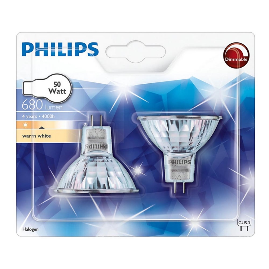 RINKINYS 2x Didelio našumo lemputė Philips HALOGEN GU5,3/50W/12V 3000K