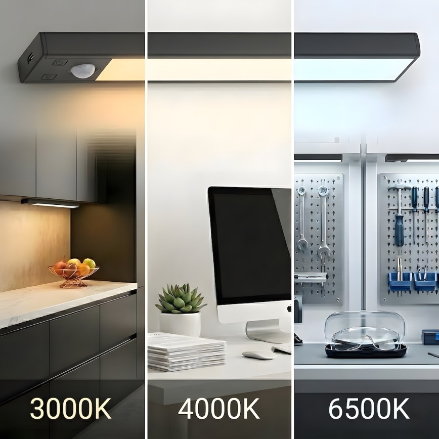 Rinkinys 2x Įkraunamas LED baldų apšvietimas su judesio ir sutemos jutikliu VIRO LED/1W/3,7V 800 mAh 3000/4000/6500K 20 cm juoda