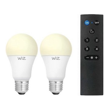 RINKINYS 2x LED dimeriuojama lemputė A60 E27/9W/230V 2700K Wi-Fi + su nuotoliniu pulteliu - WiZ