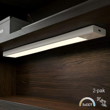 Komplektas 2 vnt. VIRO įkraunami LED baldų šviestuvai su judesio ir sutemų jutikliais, LED/1,2W/3,7V, 800 mAh, 3000/4000/6500K, 30 cm, balta