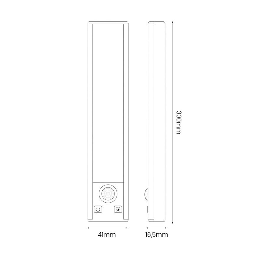 Komplektas 2 vnt. VIRO įkraunami LED baldų šviestuvai su judesio ir sutemų jutikliais, LED/1,2W/3,7V, 800 mAh, 3000/4000/6500K, 30 cm, balta