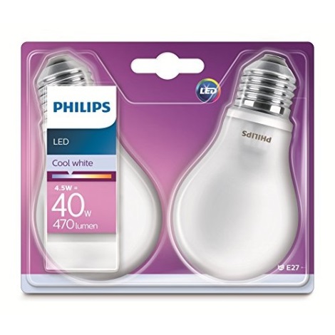 RINKINYS 2x LED Lemputė Philips E27/4,5W/230V 4000K